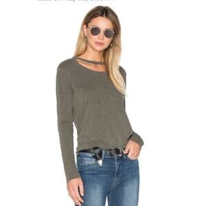 Wilt Double Unfinished Neck Slub Knit Slouchy Tee in Canteen, XS